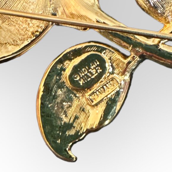 NOLAN MILLER Glamour Collection Pave Rose Pin Brooch Gold Tone w/Box - Picture 5 of 5